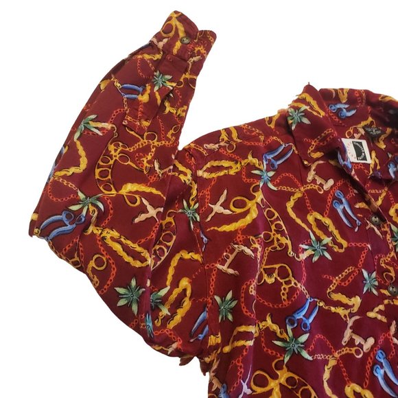 JENNIFER MOORE PETITES SIZE SMALL LONG SLEEVE BUTTON DOWN JEWELS PRINT RED - Picture 8 of 13